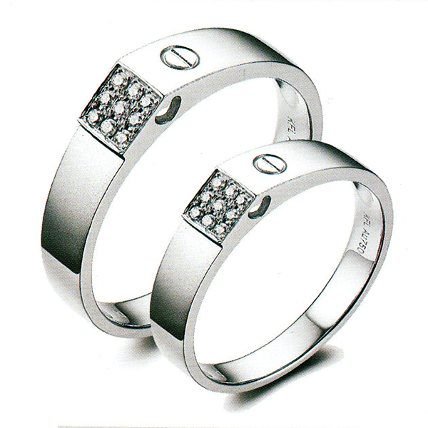 ผลงานรับสั่งทำจากโรงงานจิวเวลรี่แหวนคู่แต่งงานแหวนตัวเรือนทองคำขาวฝังเพชรแท้1426