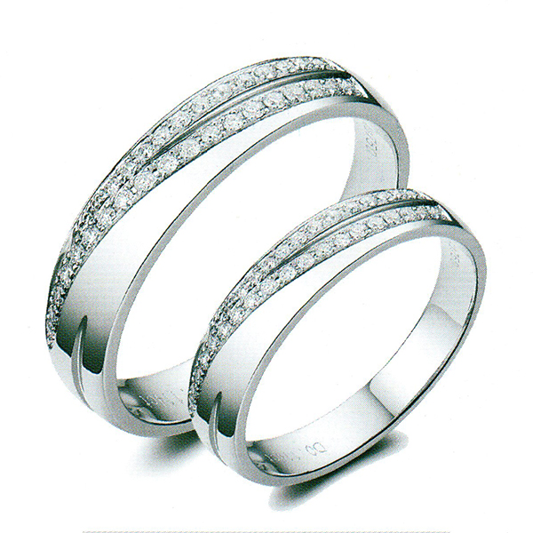 ผลงานรับสั่งทำจากโรงงานจิวเวลรี่แหวนคู่แต่งงานแหวนตัวเรือนทองคำขาวฝังเพชรแท้1436