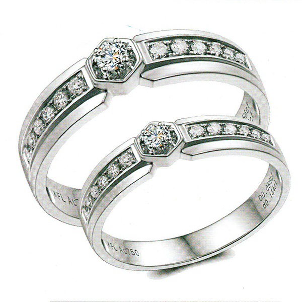 ผลงานรับสั่งทำจากโรงงานจิวเวลรี่แหวนคู่แต่งงานแหวนตัวเรือนทองคำขาวฝังเพชรแท้1474